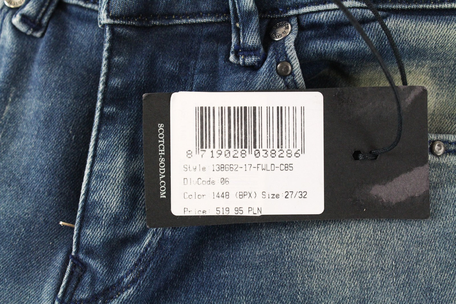 SCOTCH &amp; SODA Ams Blauw moteriški džinsai W27/L32 aptempti mėlyni tamprūs medvilniniai džinsai skalbti 