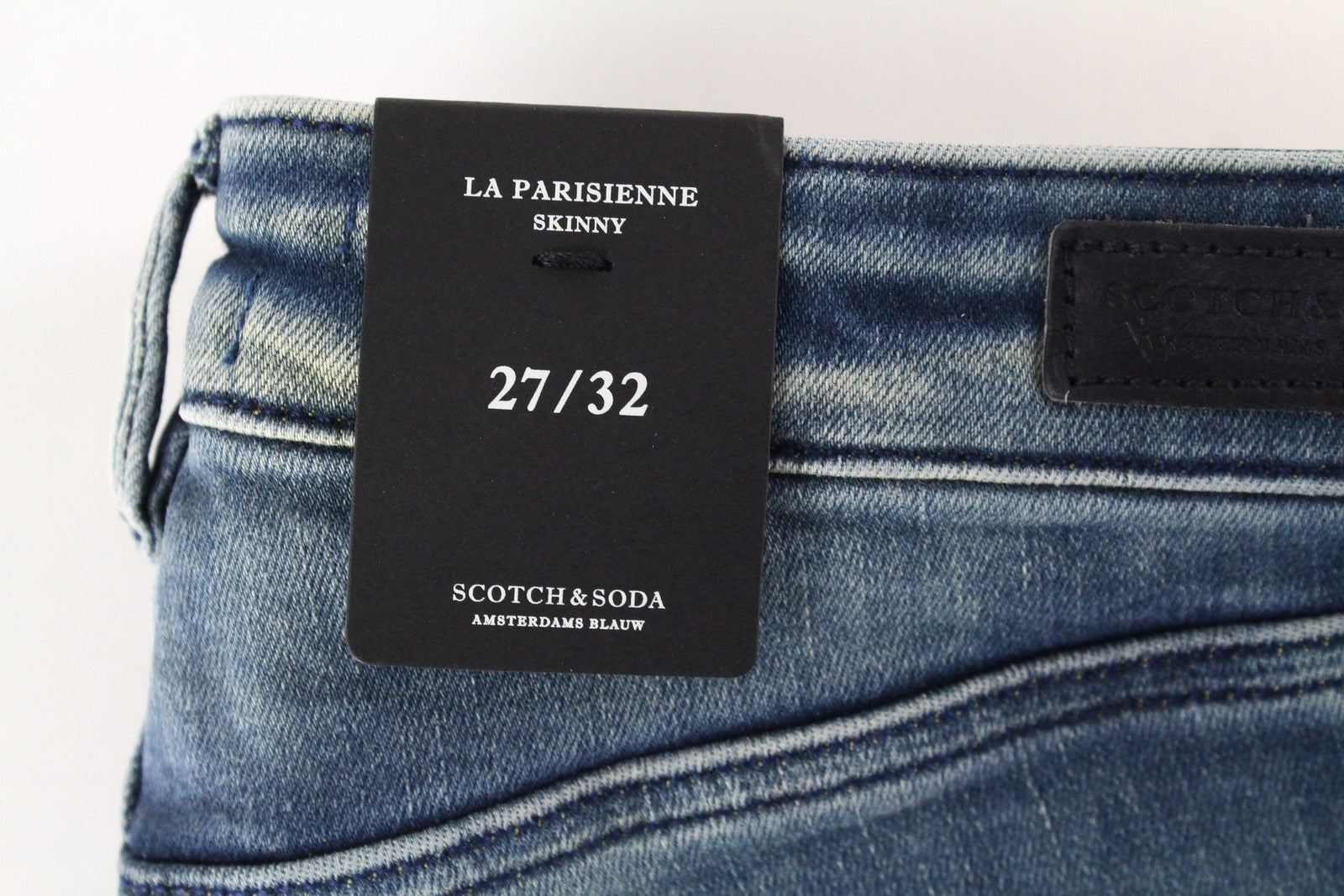 SCOTCH &amp; SODA Ams Blauw moteriški džinsai W27/L32 aptempti mėlyni tamprūs medvilniniai džinsai skalbti 