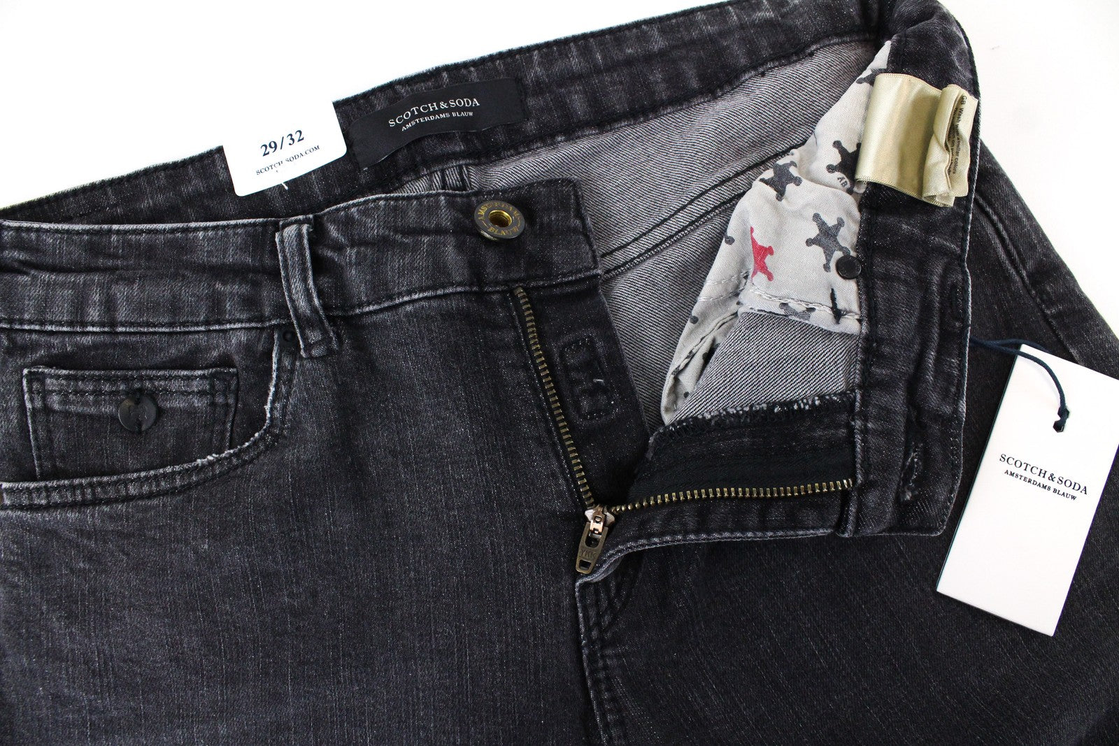 „SCOTCH &amp; SODA Supreme“ moteriški džinsai W29/L32 Slim Straight Fit pilkos medvilnės tamprės 