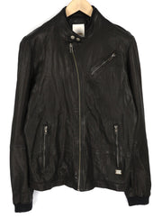 DIESEL vyriška striukė L, juoda, ėriuko odos, asimetrinė, su užtrauktuku, juostele, kaklu, logotipu. 