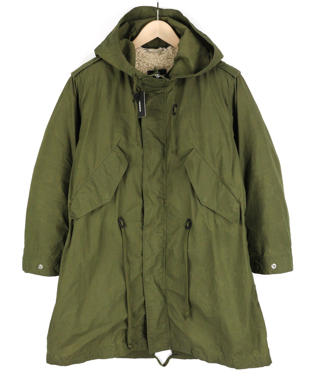 DIESEL W-Terry moteriška striukė S, žalia, parka su užtrauktuku ir gobtuvu, šerpų pamušalu. RMK 395 € 