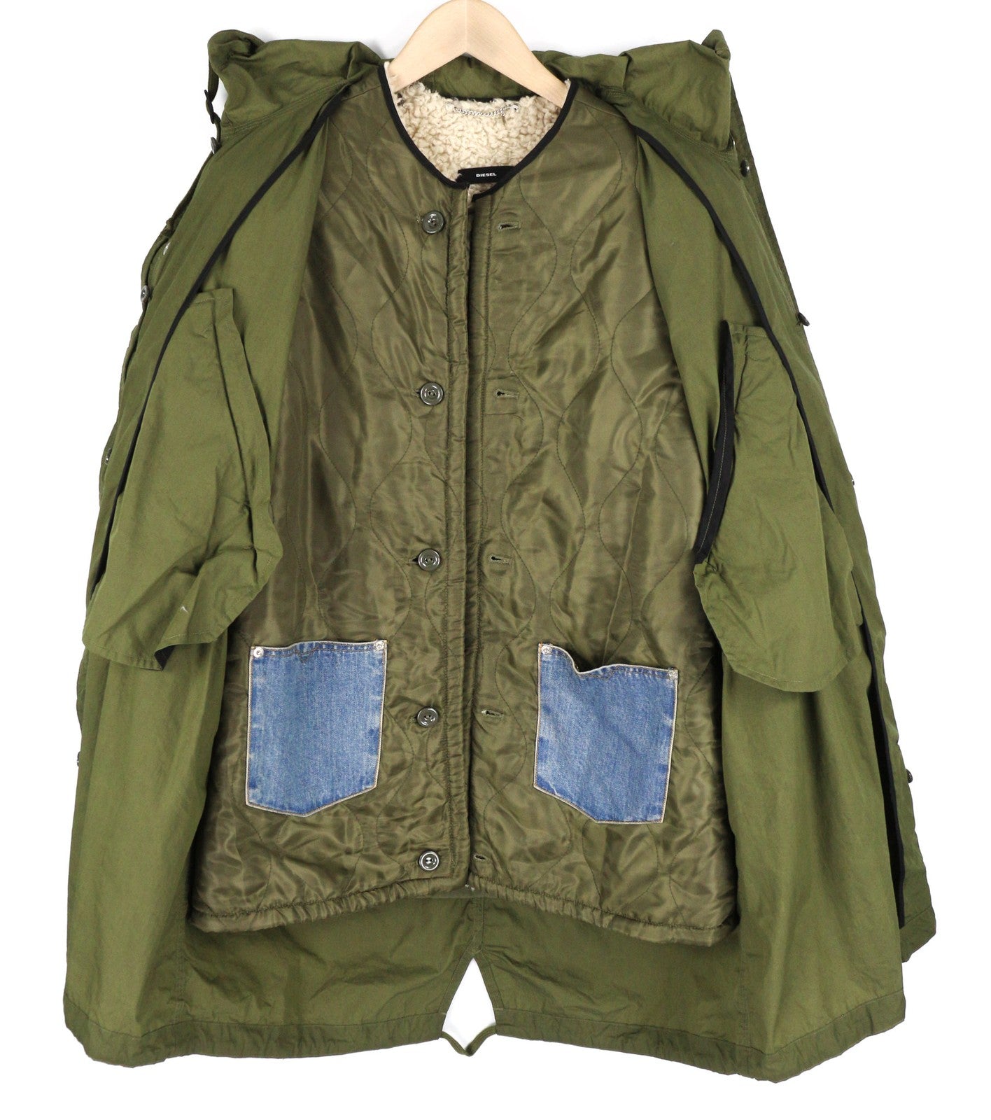 DIESEL W-Terry moteriška striukė S, žalia, parka su užtrauktuku ir gobtuvu, šerpų pamušalu. RMK 395 € 