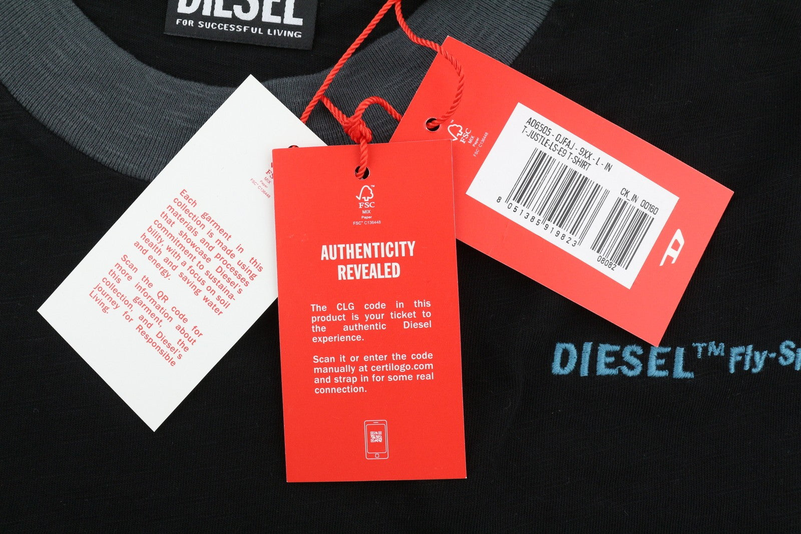 DIESEL T-Justle-LS-E9 vyriški marškinėliai L, juodi, ilgomis rankovėmis, apvali apykakle, medvilniniai, RRP 135 € 