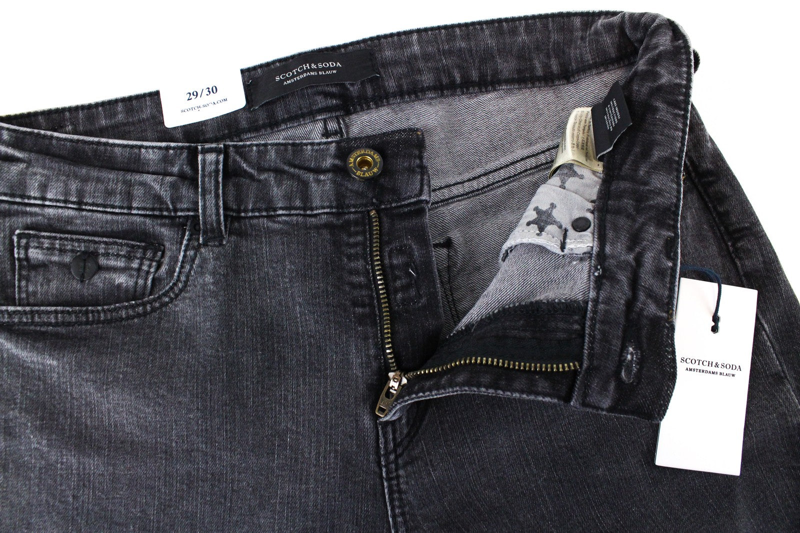 „SCOTCH &amp; SODA Supreme“ moteriški džinsai W29/L30 Slim Straight Fit pilkos medvilnės tamprės 