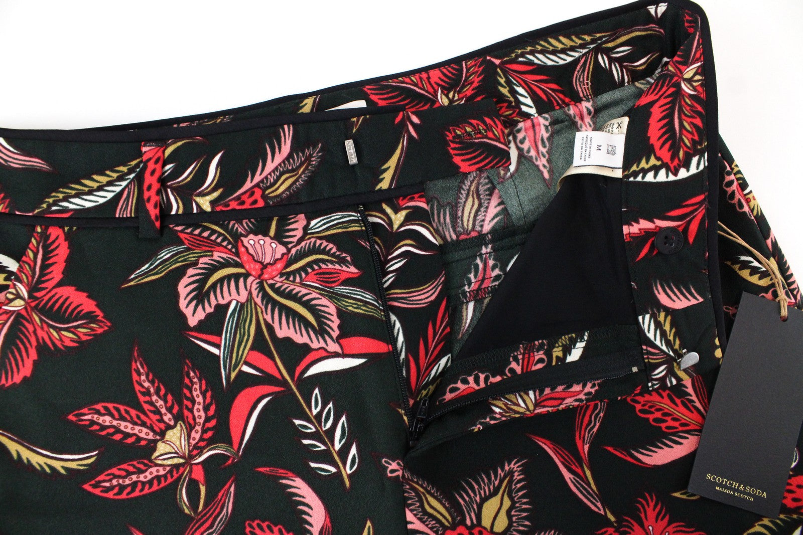 MAISON SCOTCH Women Trousers M Loose Dark Green Flower Patterned Lightweight