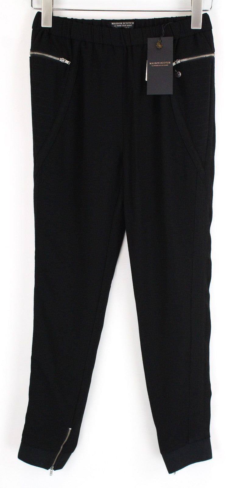 MAISON SCOTCH Women Trousers XS Slim Black Stretch Cotton Blend Pull On