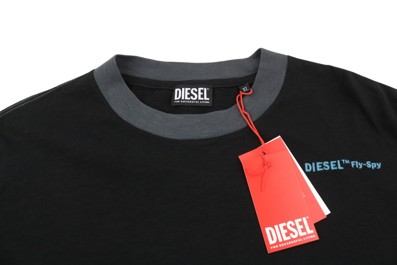 DIESEL T-Justle-LS-E9 vyriški marškinėliai, XL dydžio, juodi, ilgomis rankovėmis, apvalia apykakle, medvilniniai, RRP 135 € 