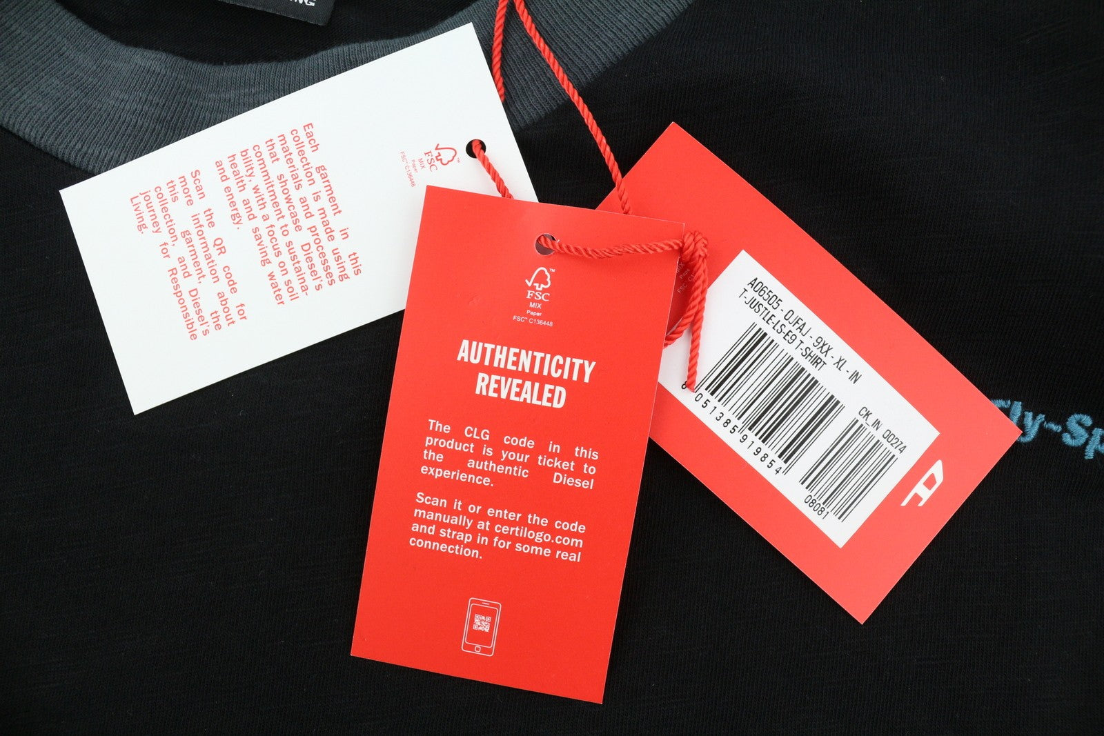 DIESEL T-Justle-LS-E9 vyriški marškinėliai, XL dydžio, juodi, ilgomis rankovėmis, apvalia apykakle, medvilniniai, RRP 135 € 