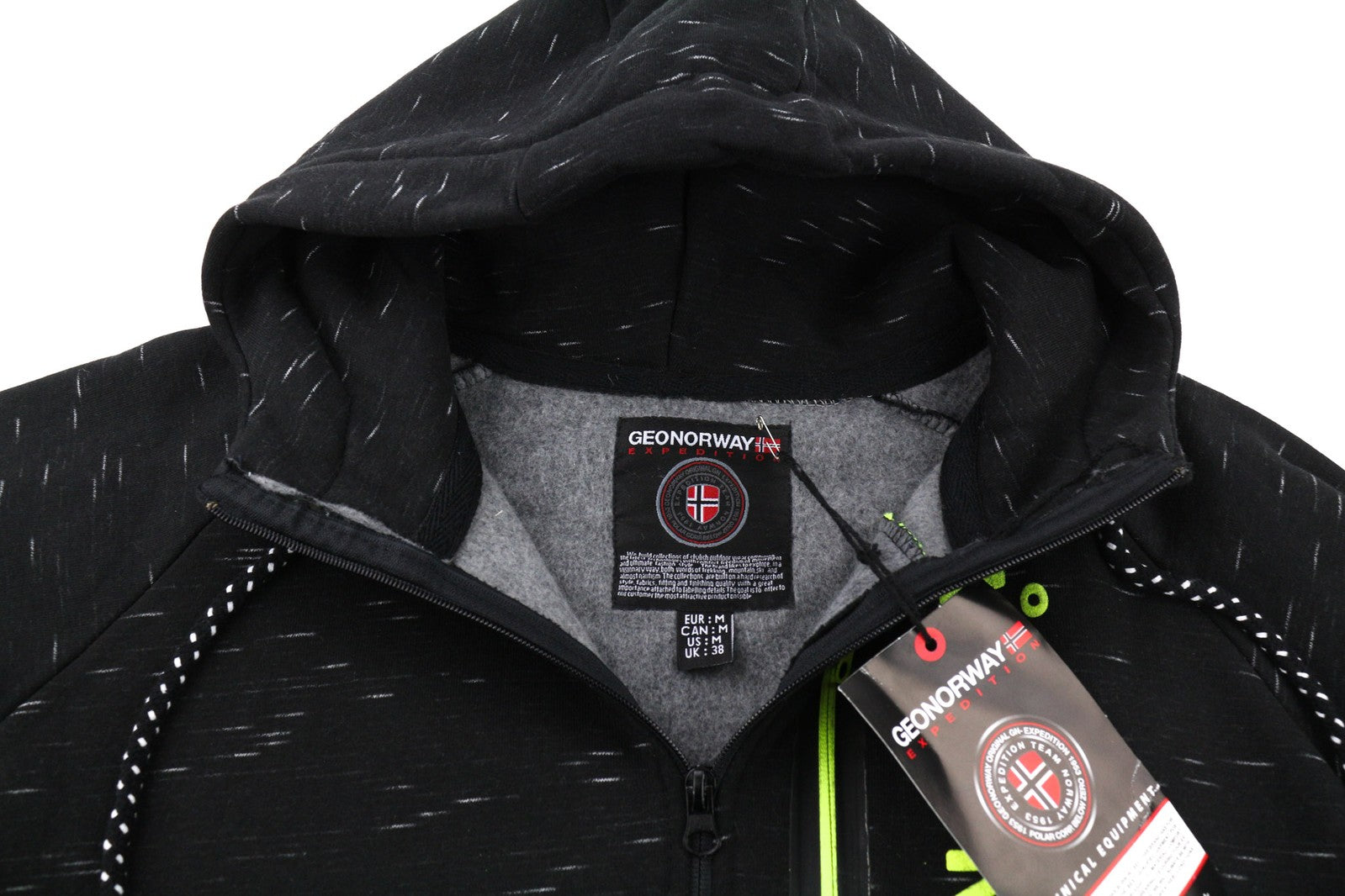 GEO NORWAY Expedition vyriškas džemperis su gobtuvu M Turbo-Dry 4000 su gobtuvu ir užtrauktuku, juodos spalvos 