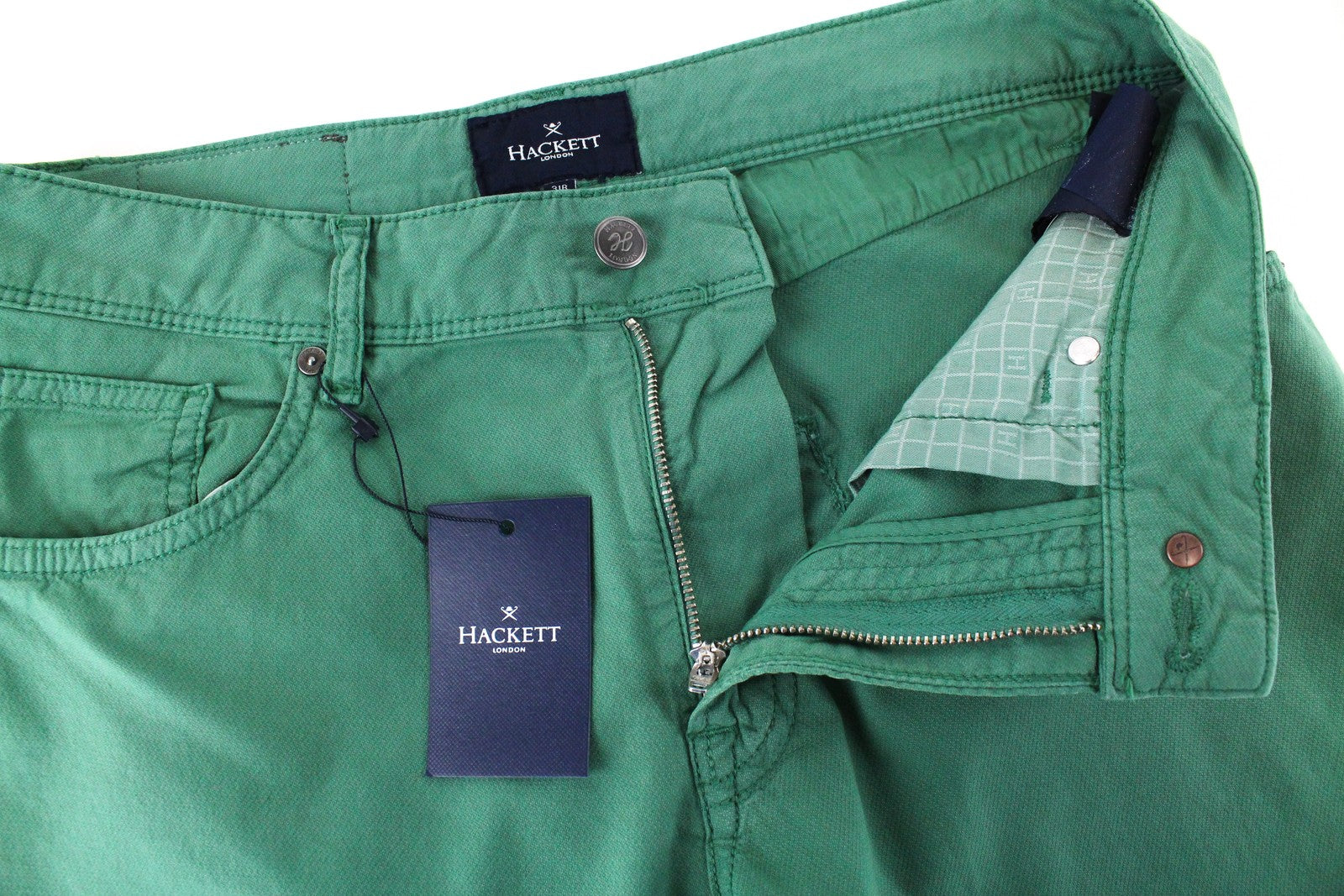 HACKETT Men Trousers 31 Green Slim Fit Cotton Stretch Pocket Flat Front