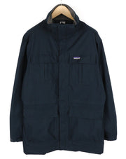 PATAGONIA vyriška striukė M tamsiai mėlyna ekologiška lietaus striukė su užtrauktuku, aukštu kaklu, logotipu, plona H2NO 