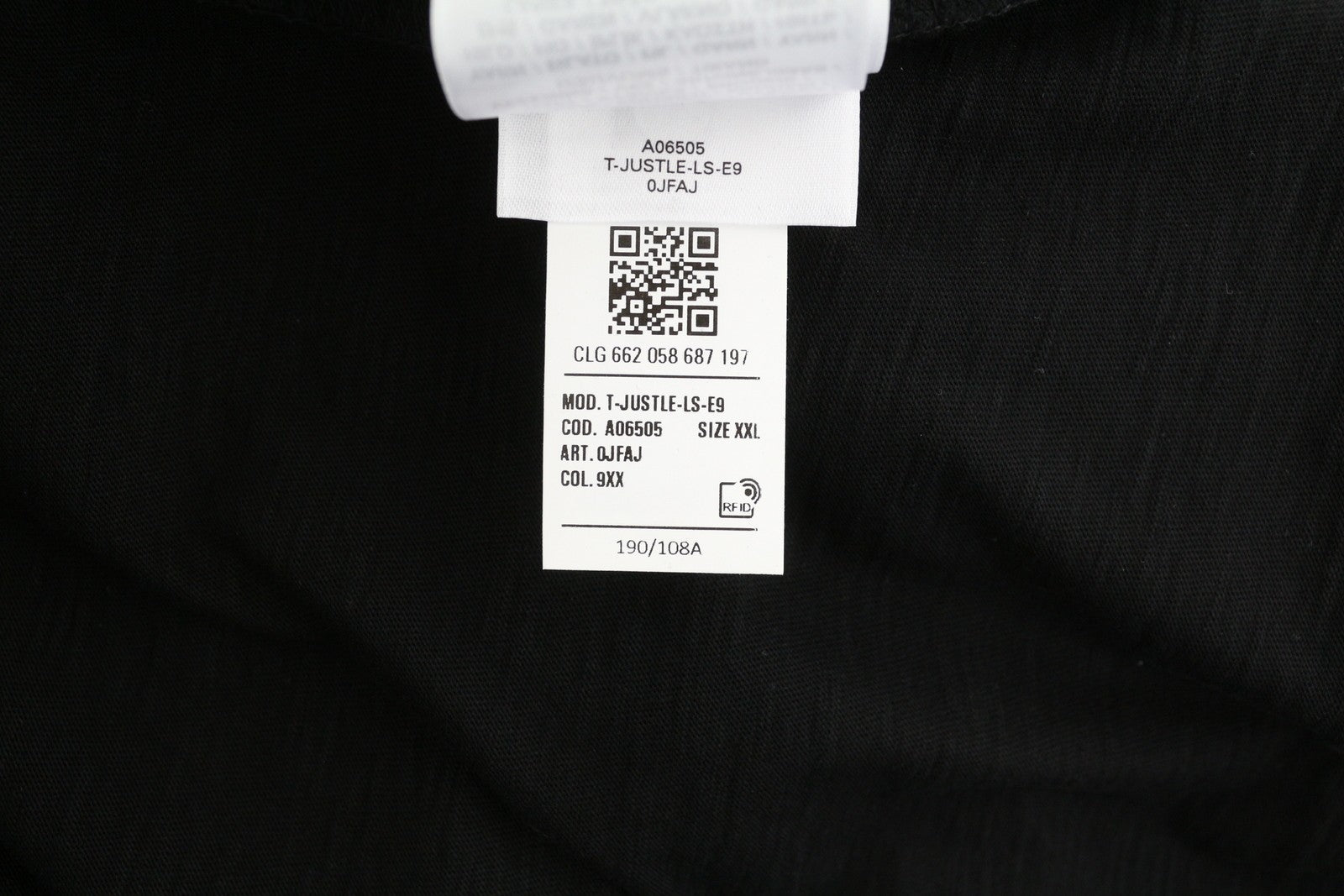 DIESEL T-Justle-LS-E9 vyriški marškinėliai, 2XL, juodi, ilgomis rankovėmis, apvalia apykakle, medvilniniai, RRP 135 € 