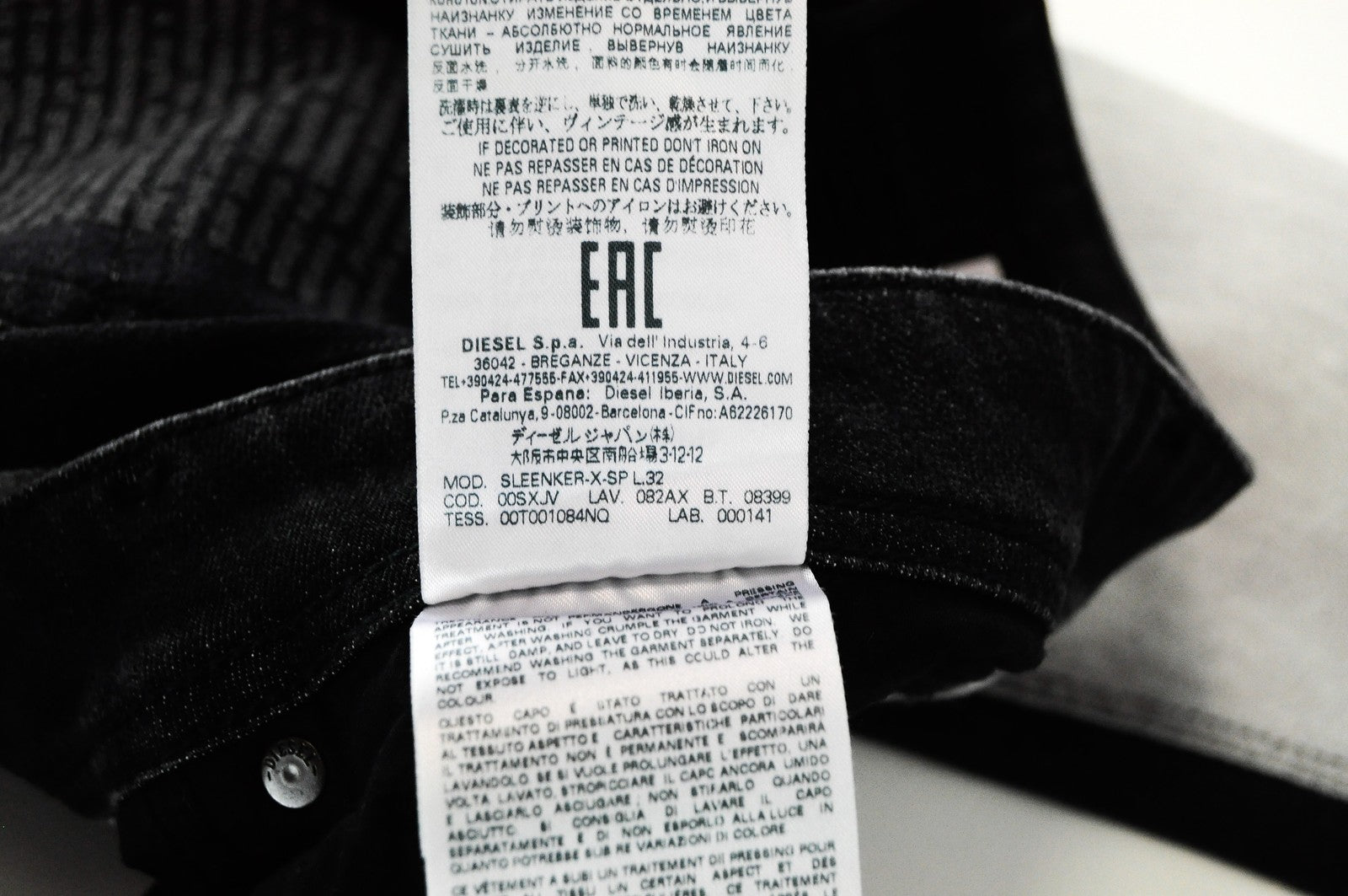 DIESEL Sleenker-X-SP 082AX Men Jeans W33/L32 Slim Skinny Fit Grey Stretch