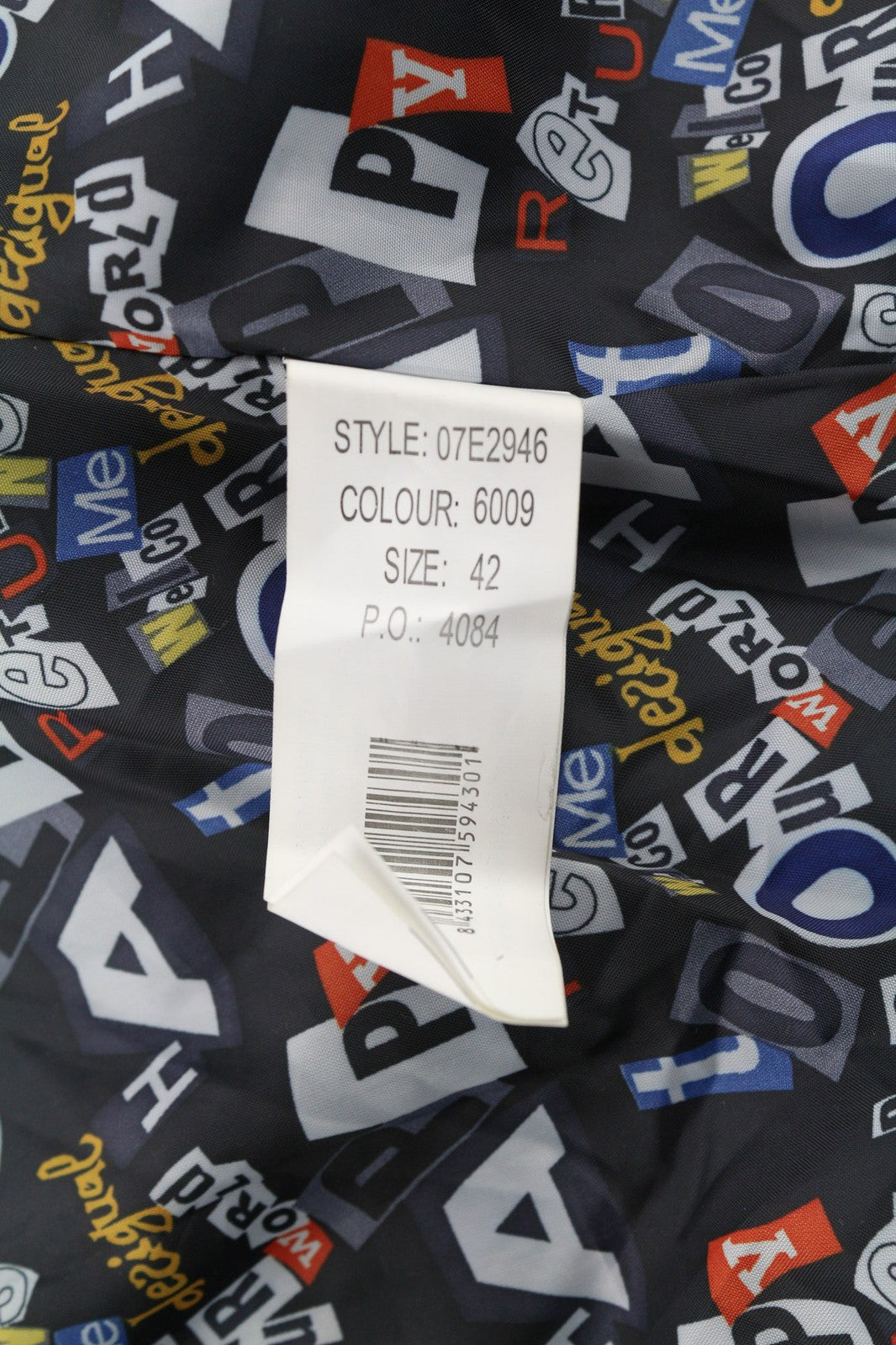 DESIGUAL moteriškas paltas ~L trumpomis rankovėmis, vilnos mišinio aukštu kaklu, languotais logotipo kišenėmis 