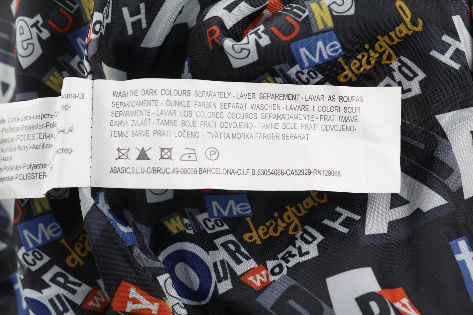 DESIGUAL moteriškas paltas ~L trumpomis rankovėmis, vilnos mišinio aukštu kaklu, languotais logotipo kišenėmis 