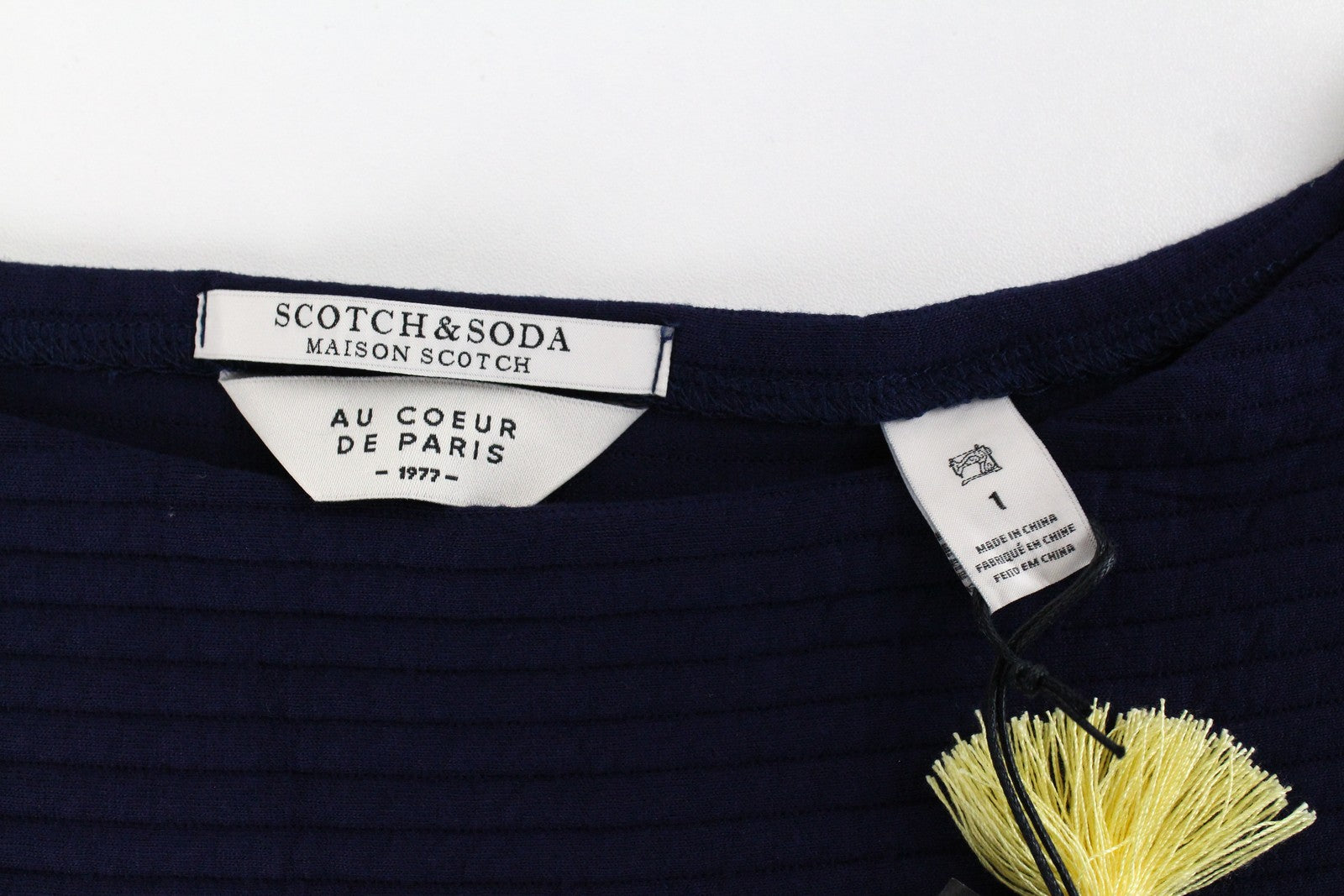 MAISON SCOTCH Women Dress S Blue Long Sleeved Round Neck Ribbed Stretch