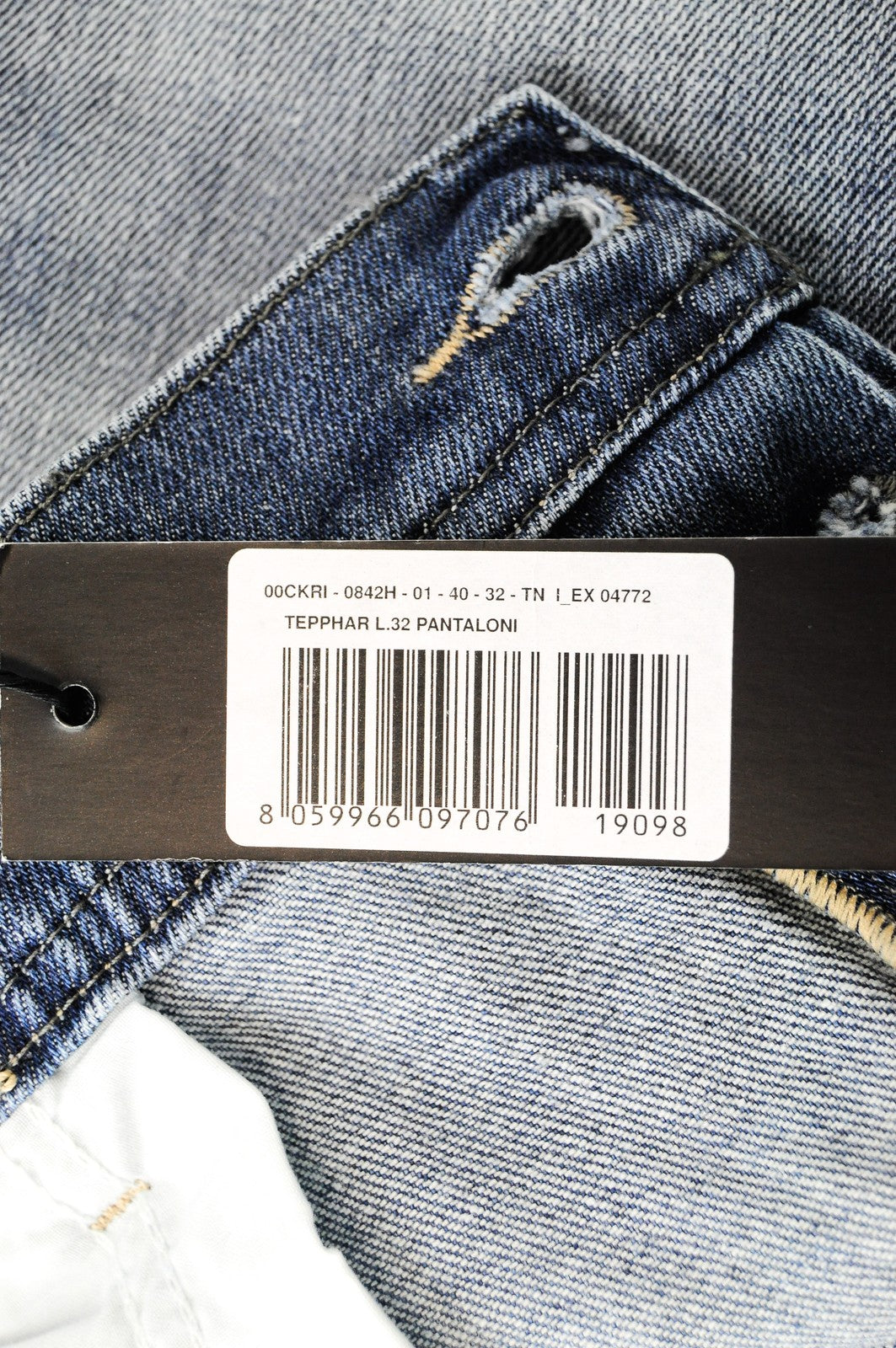 DIESEL Tepphar 0842H vyriški džinsai W40/L32 Slim Carrot Fit, mėlyni, 5 kišenių, tamprūs 