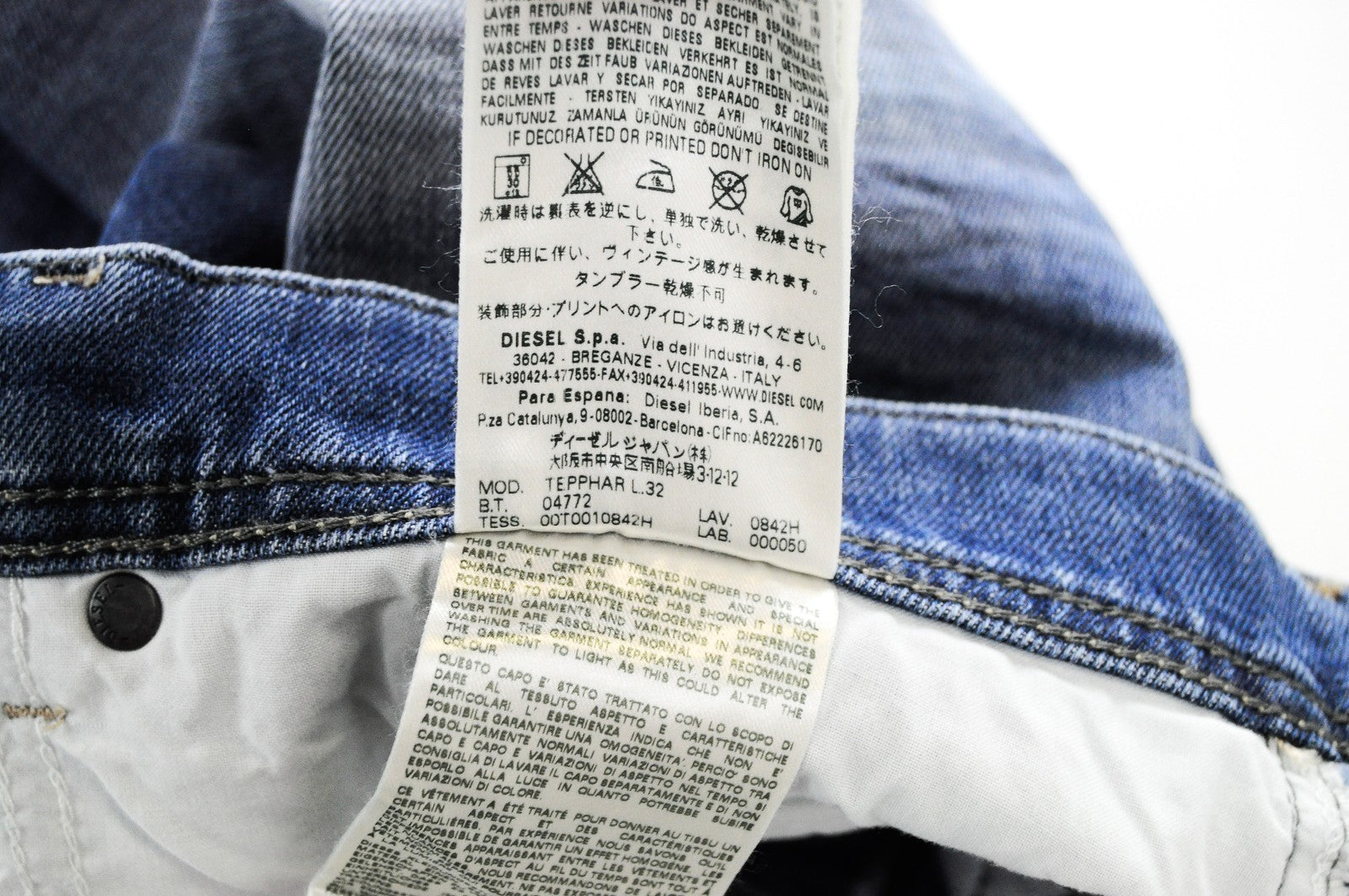 DIESEL Tepphar 0842H vyriški džinsai W40/L32 Slim Carrot Fit, mėlyni, 5 kišenių, tamprūs 