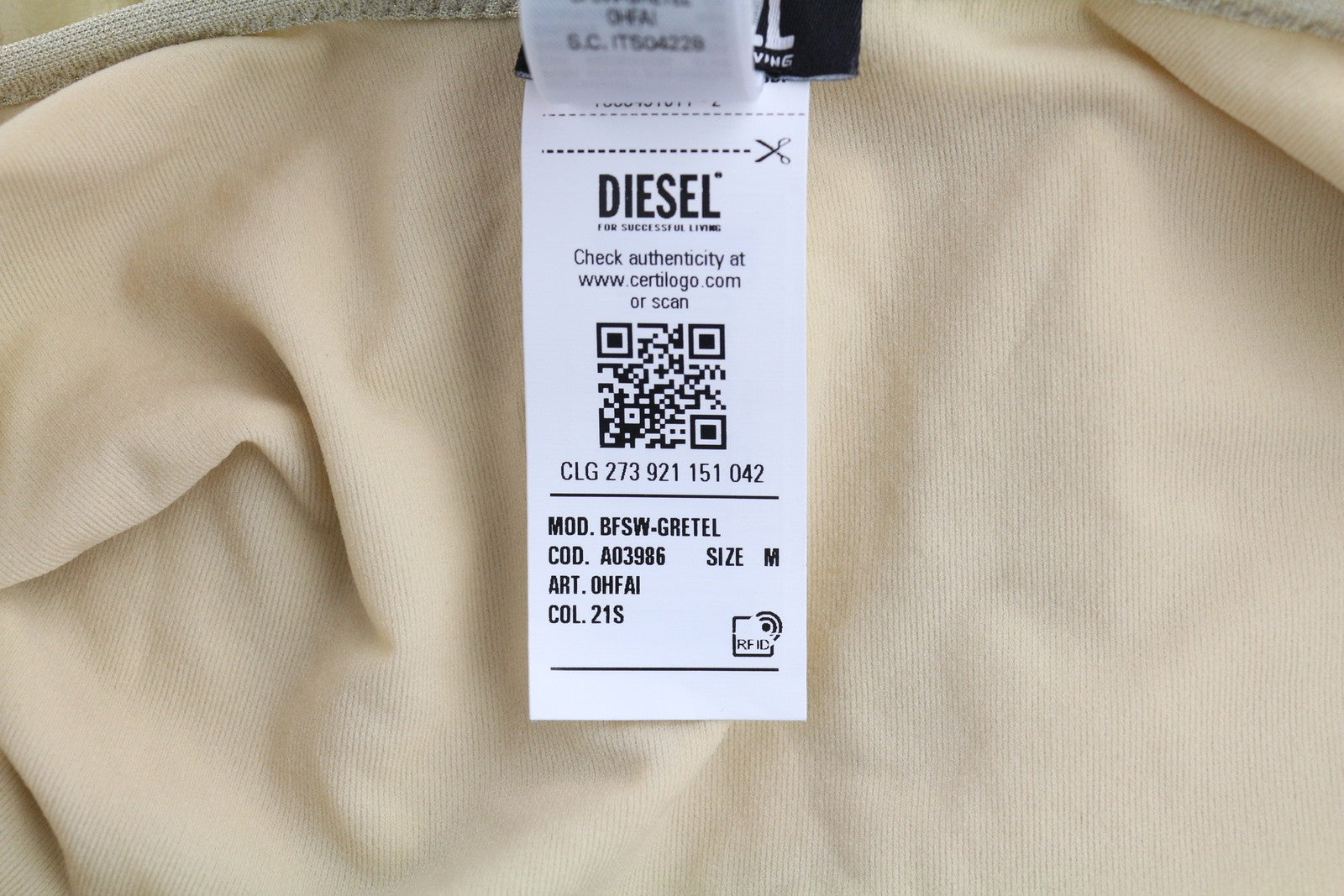 DIESEL Bfsw-Gretel moteriškas maudymosi kostiumėlis M, vientisas, RRP 110 €, tamprus, blizgučiais smėlinis 