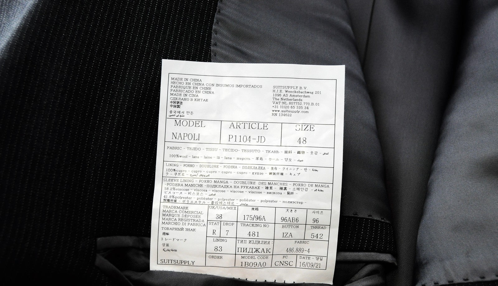 SUITSUPPLY Napoli Men Blazer UK38R Super 110's Wool Striped Dark Grey Jacket