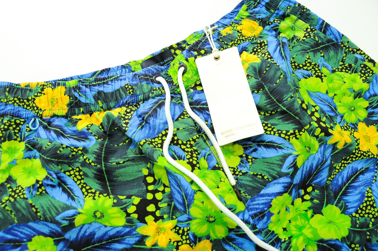 SCOTCH & SODA Ams Couture Men Swimwear L Green & Blue Cotton Trunks
