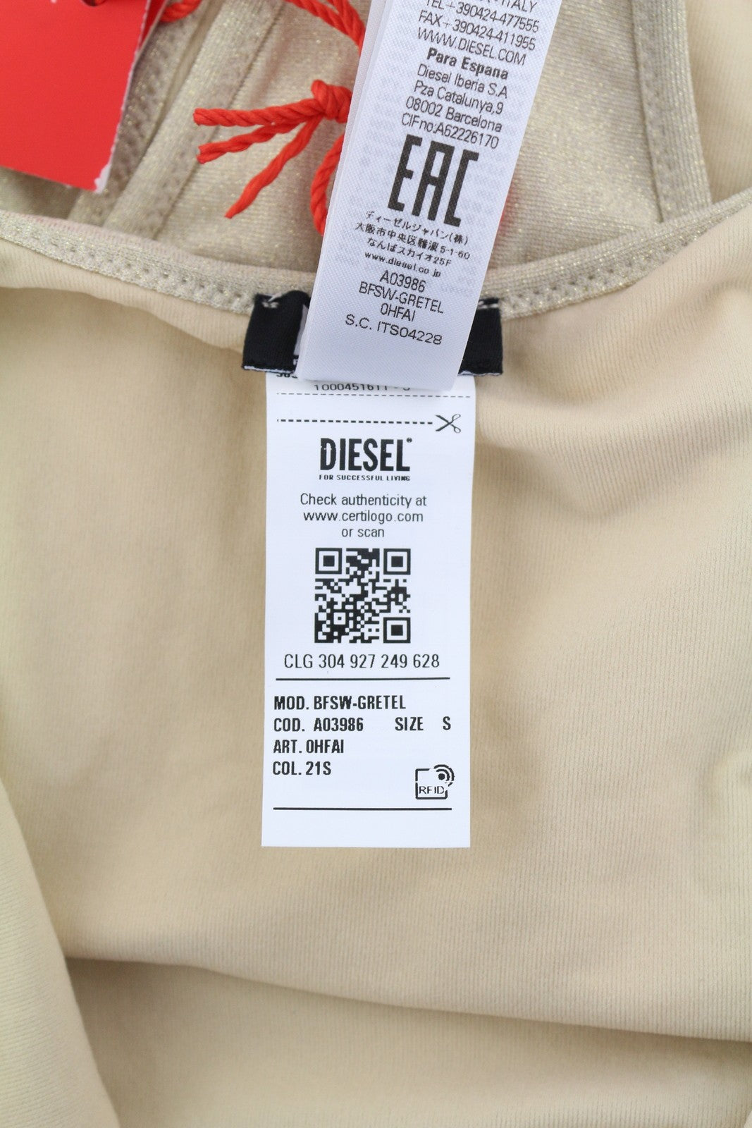 DIESEL Bfsw-Gretel moteriškas maudymosi kostiumėlis S, vientisas, RRP 110 €, tamprus, blizgučiais smėlinis 