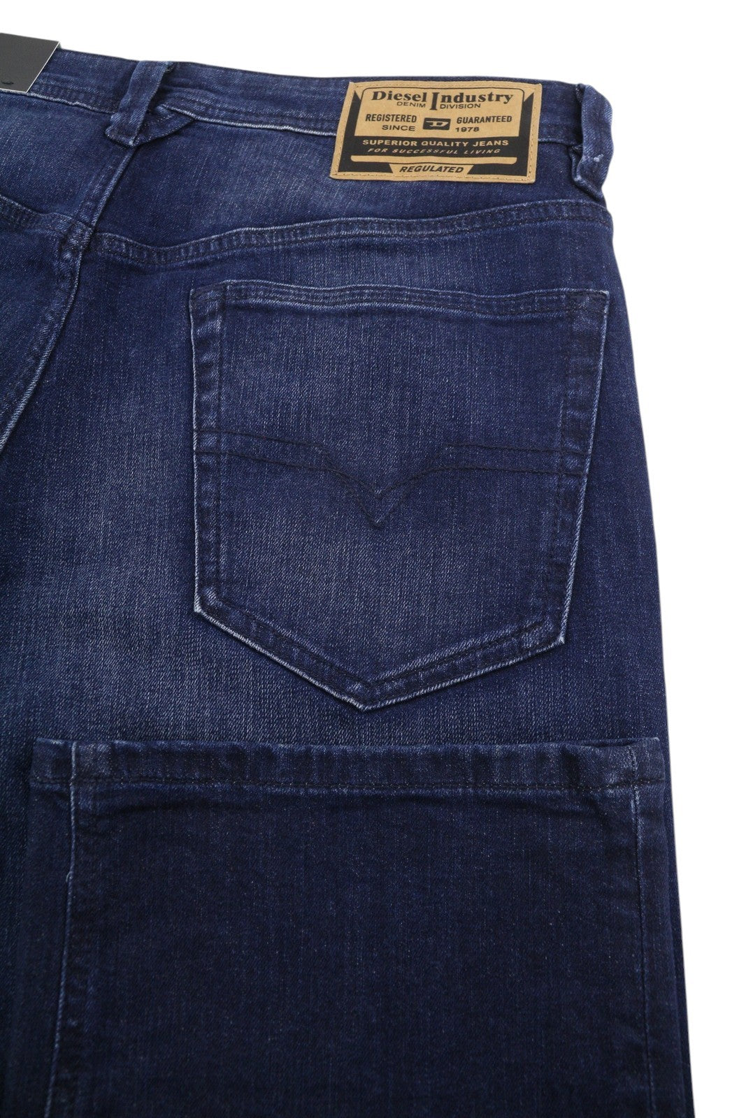 DIESEL 1985 Larkee RB067 vyriški džinsai W34/L32 tiesaus kirpimo, su sagomis, skalbtos mėlynos spalvos 