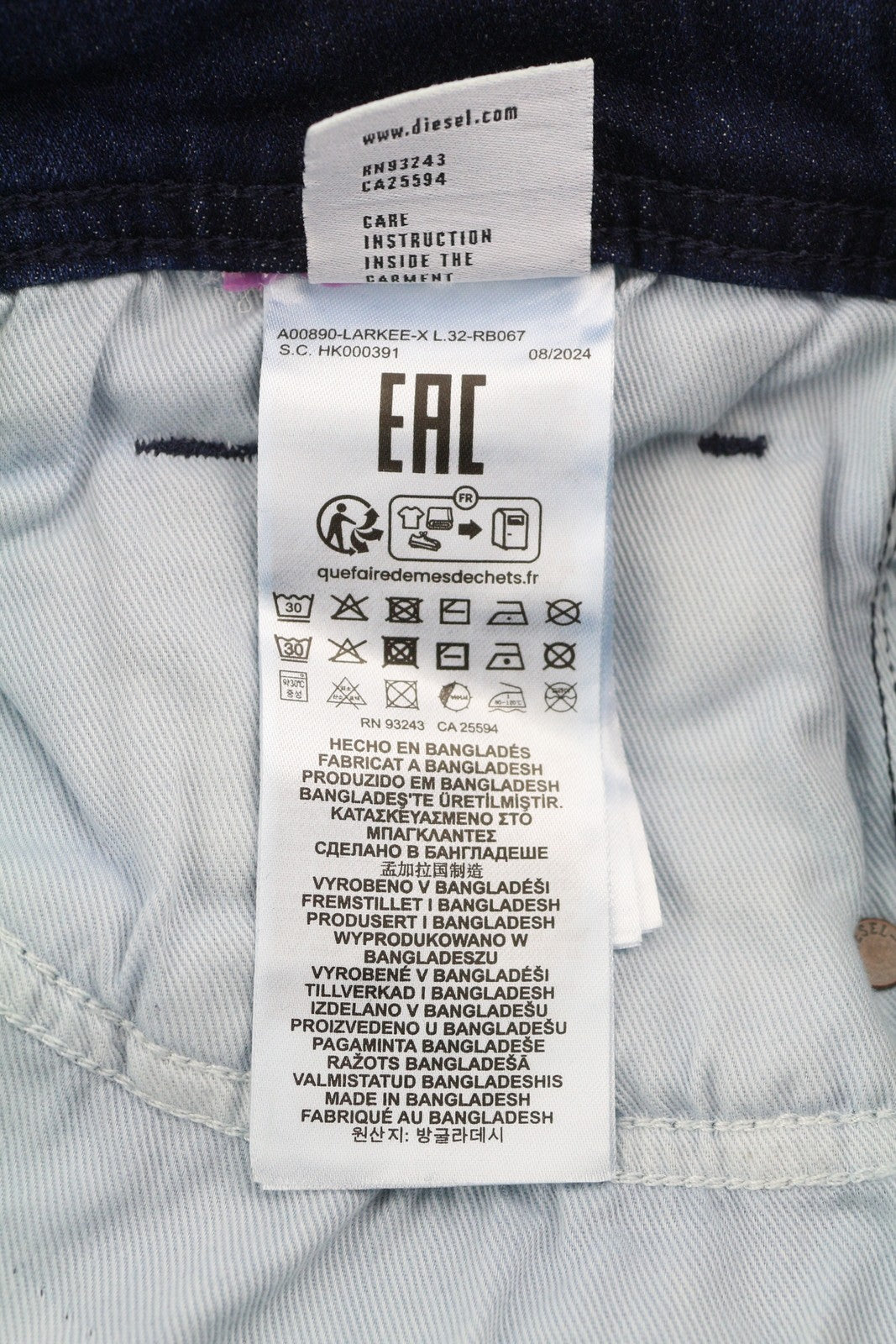 DIESEL 1985 Larkee RB067 vyriški džinsai W34/L32 tiesaus kirpimo, su sagomis, skalbtos mėlynos spalvos 