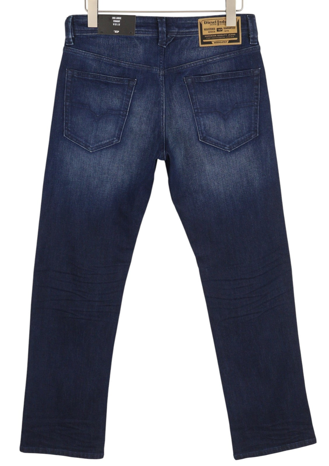 DIESEL 1985 Larkee RB067 vyriški džinsai W32/L32 tiesaus kirpimo, su sagomis, skalbtos mėlynos spalvos 