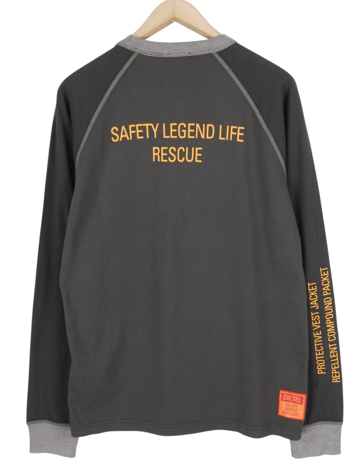 DIESEL T-Juslan-LS Men T-Shirt L Grey Cotton Long Sleeve Crew Neck RRP€100