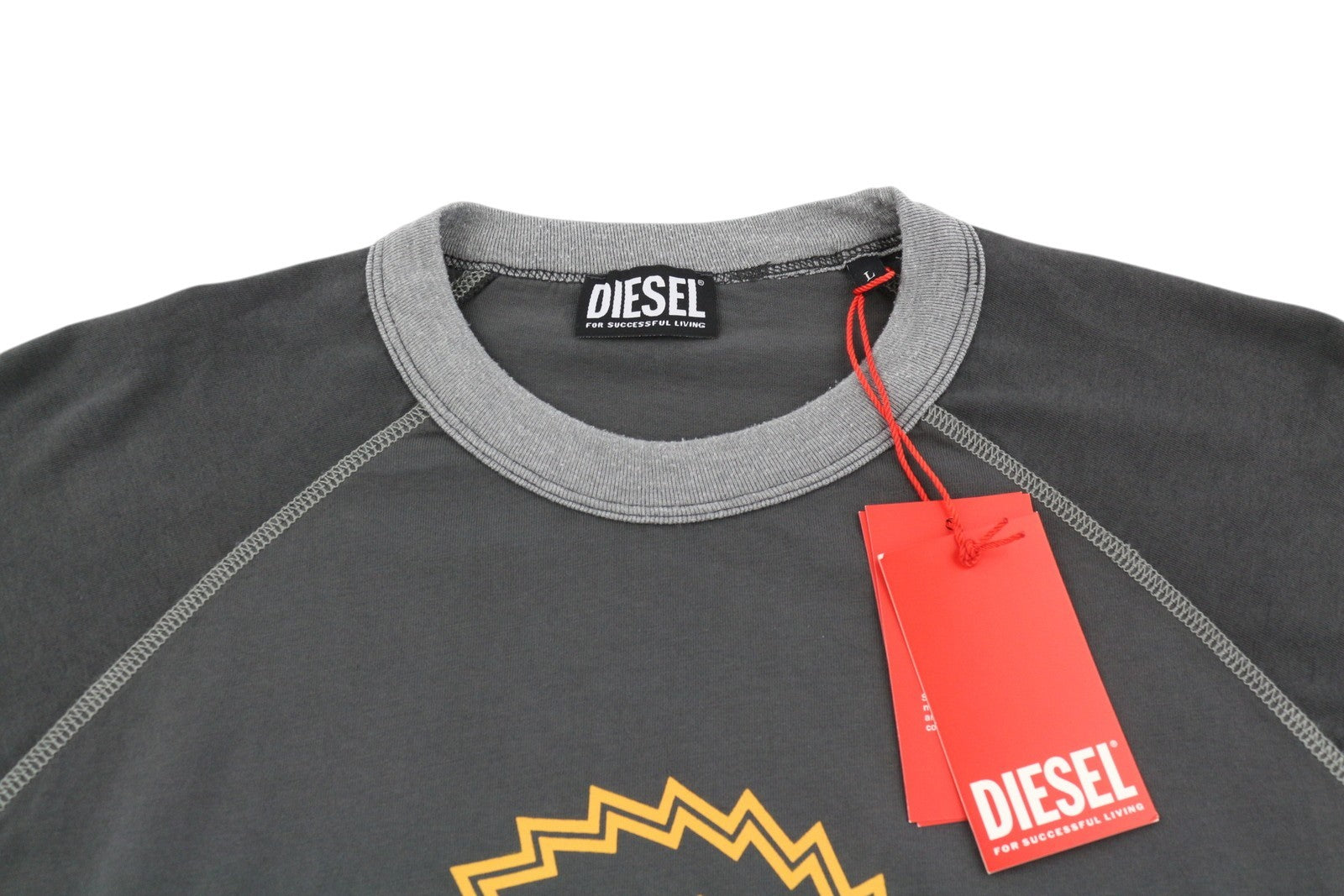 DIESEL T-Juslan-LS Men T-Shirt L Grey Cotton Long Sleeve Crew Neck RRP€100