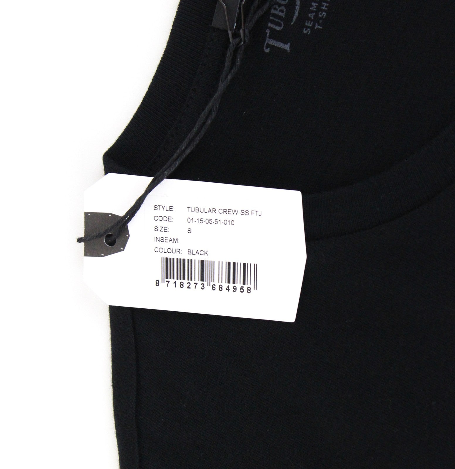 DENHAM Tubular Seamless Men's S Black Pure Cotton T-Shirt Casual Round Neck