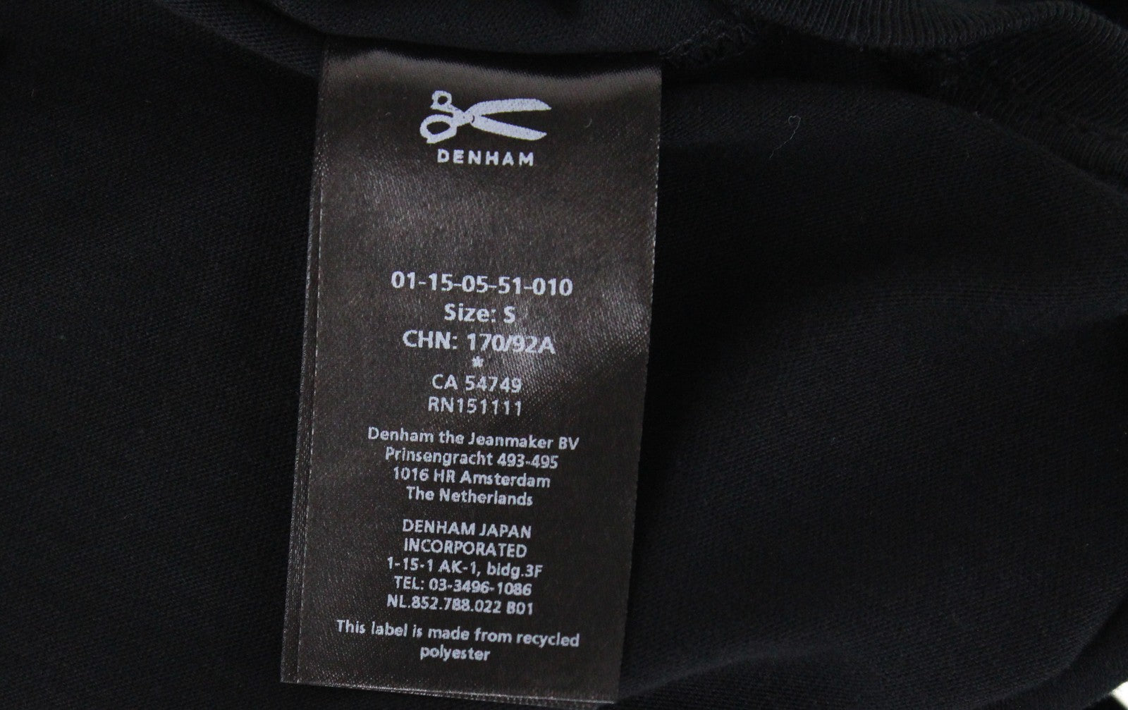 DENHAM Tubular Seamless Men's S Black Pure Cotton T-Shirt Casual Round Neck