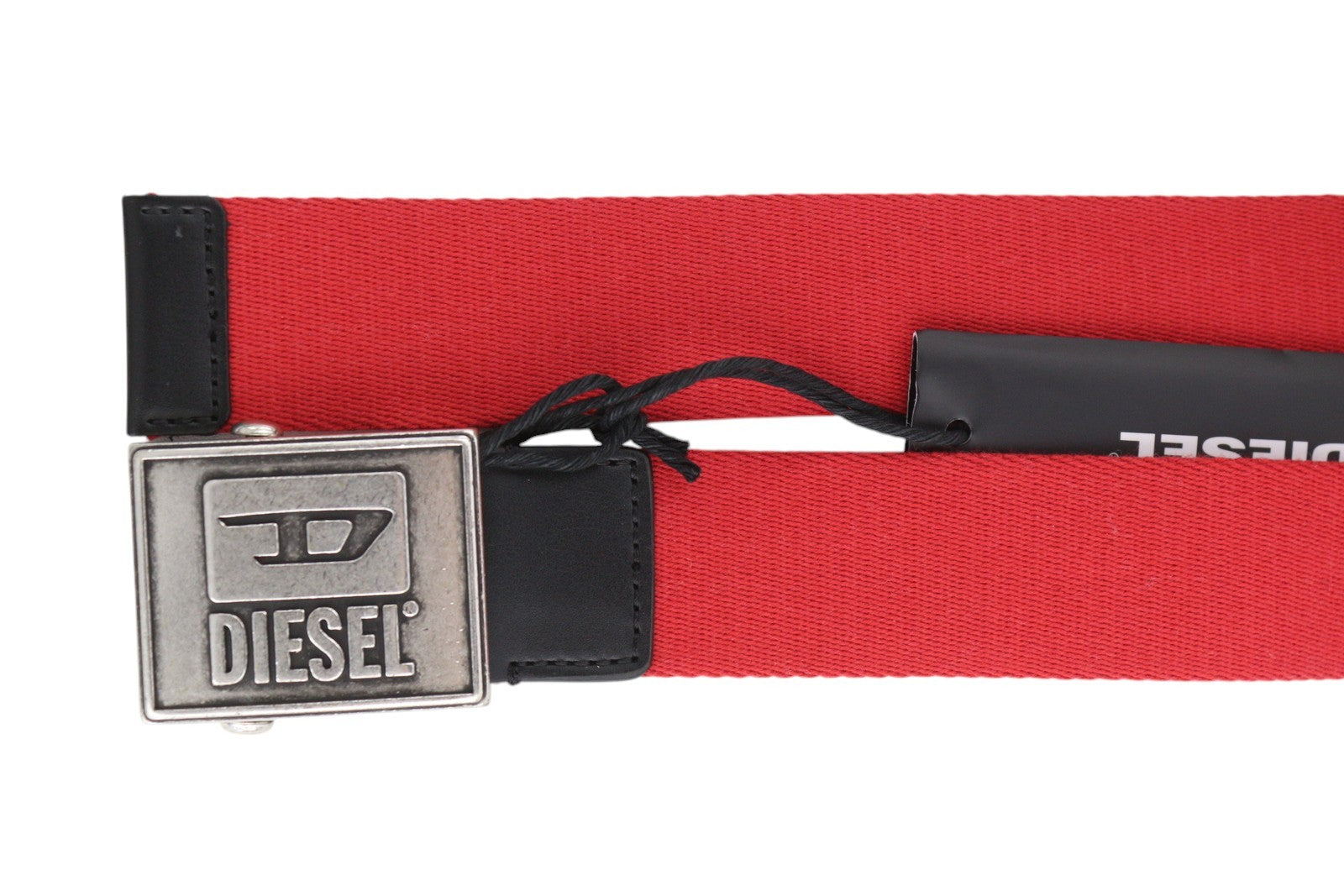 DIESEL B-Metaltape vyriškas diržas, 95 cm, raudonas, tekstilinis, su plokštele, sagtimi, laisvalaikio logotipu 