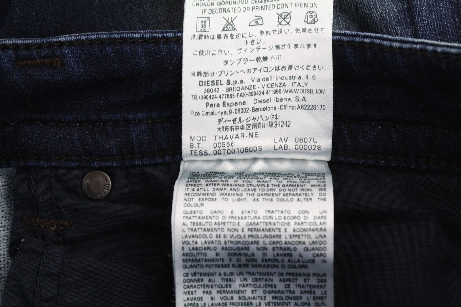 DIESEL Thavar-NE 0607U vyriški džinsai W28 Sweat Jogg Slim mėlyni, tamprūs, plėšyti 