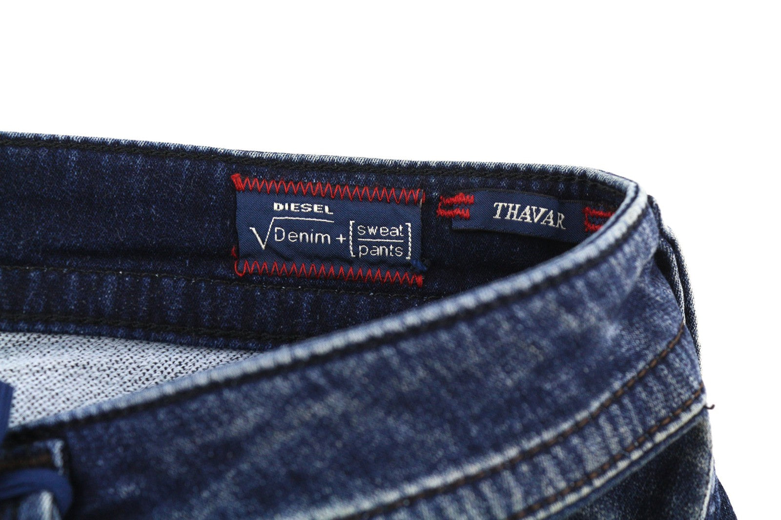 DIESEL Thavar-NE 0607U vyriški džinsai W28 Sweat Jogg Slim mėlyni, tamprūs, plėšyti 