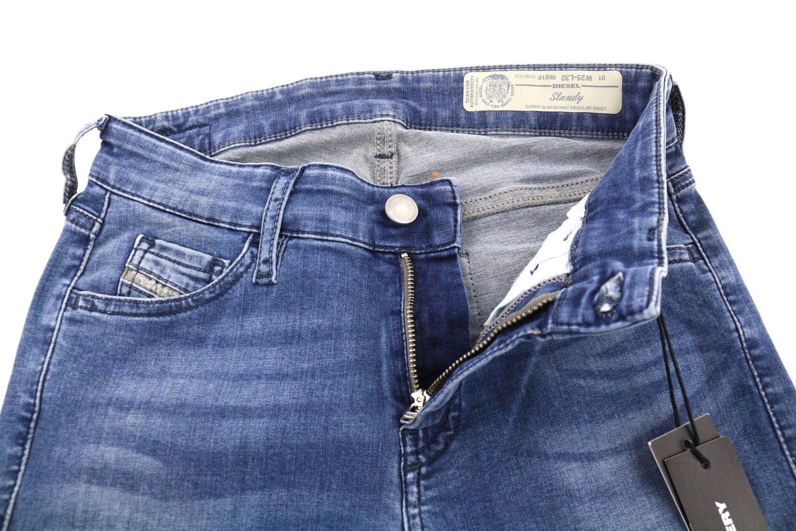 DIESEL Slandy 0681P moteriški džinsai W25/L32 Super Slim Skinny mėlyni tamprūs blukinti džinsai 