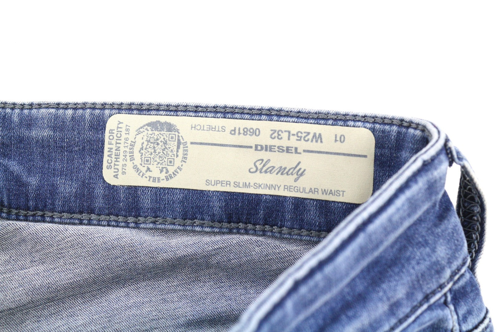 DIESEL Slandy 0681P moteriški džinsai W25/L32 Super Slim Skinny mėlyni tamprūs blukinti džinsai 