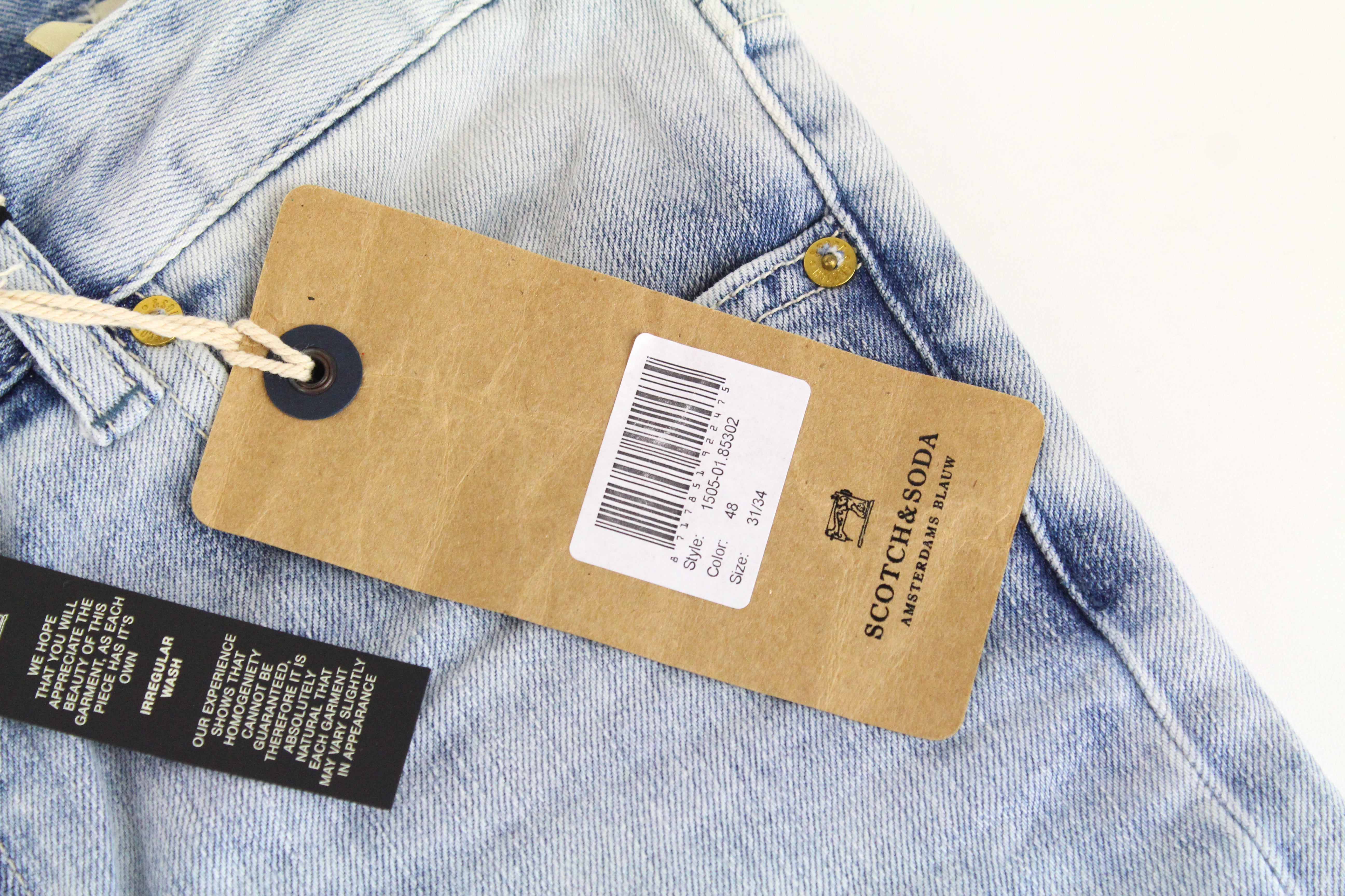 SCOTCH &amp; SODA Skim vyriški W31/L34 mėlyni medvilniniai tamprūs aptempti džinsai su 5 kišenėmis 