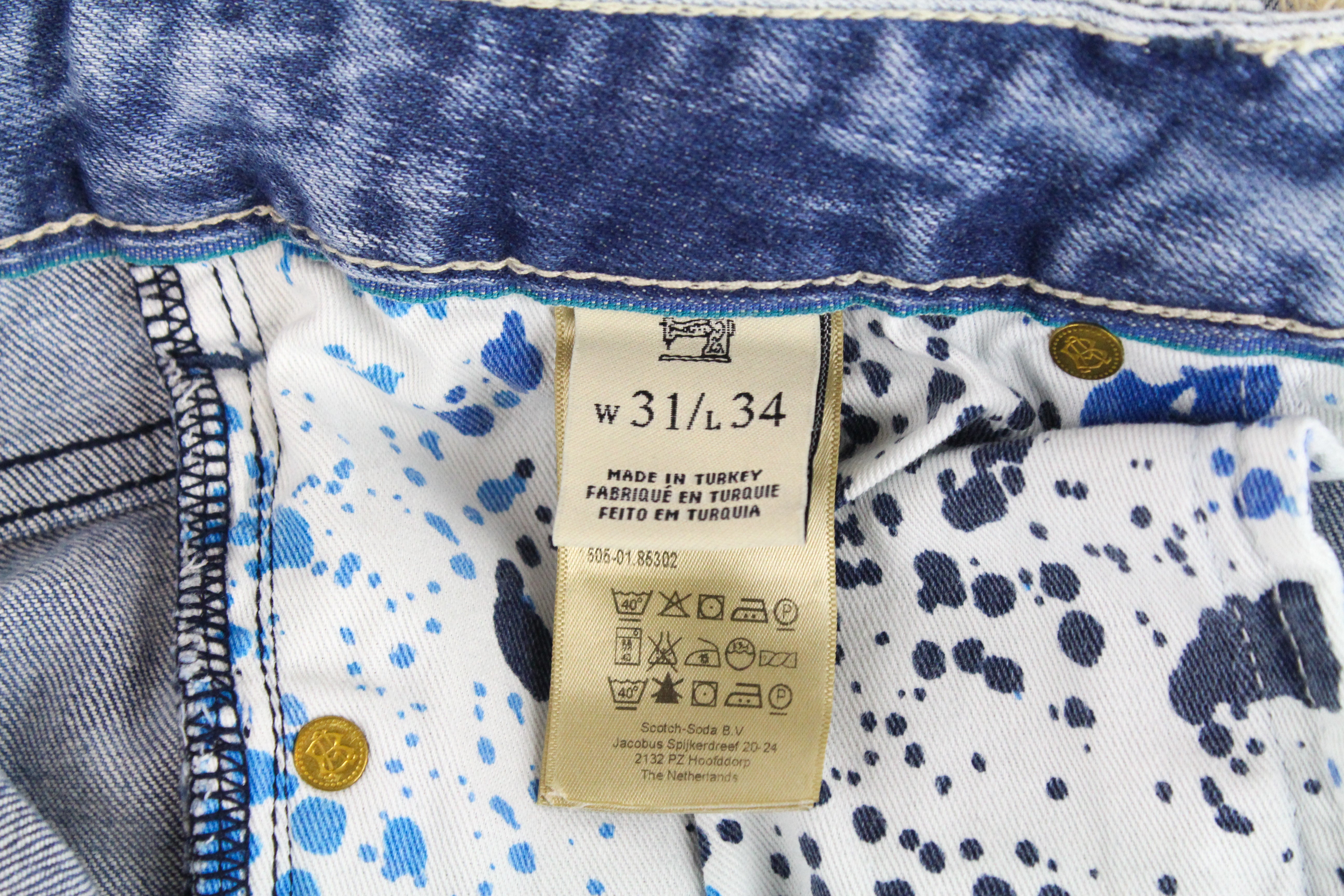 SCOTCH &amp; SODA Skim vyriški W31/L34 mėlyni medvilniniai tamprūs aptempti džinsai su 5 kišenėmis 