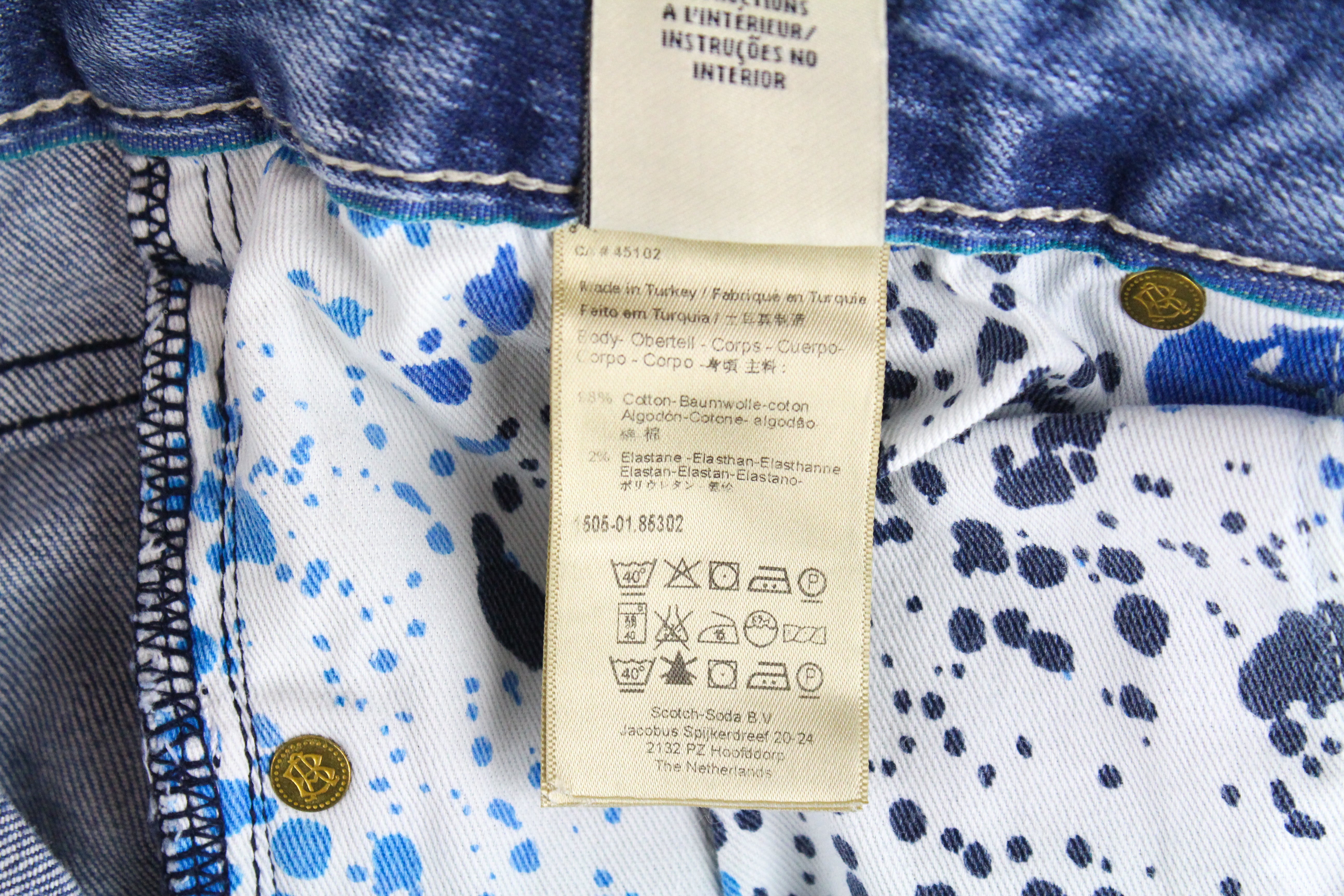 SCOTCH &amp; SODA Skim vyriški W31/L34 mėlyni medvilniniai tamprūs aptempti džinsai su 5 kišenėmis 