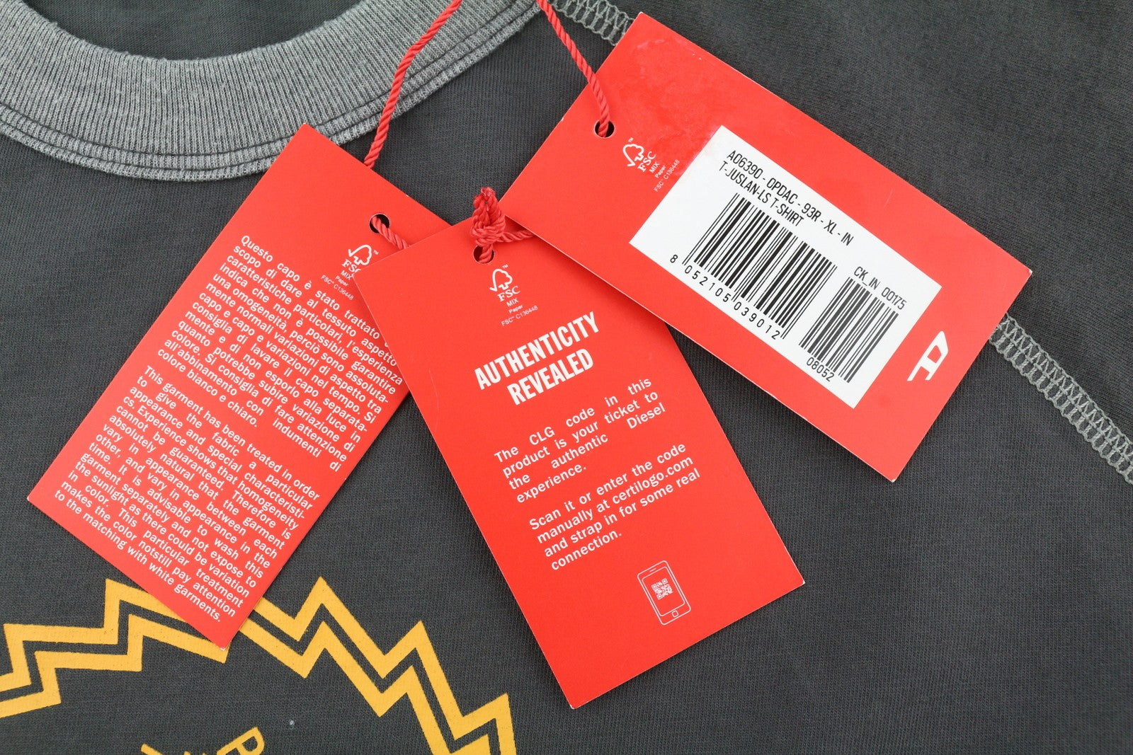 DIESEL T-Juslan-LS vyriški marškinėliai, pilki, medvilniniai, ilgomis rankovėmis, apvalia apykakle, RRP 100 € 