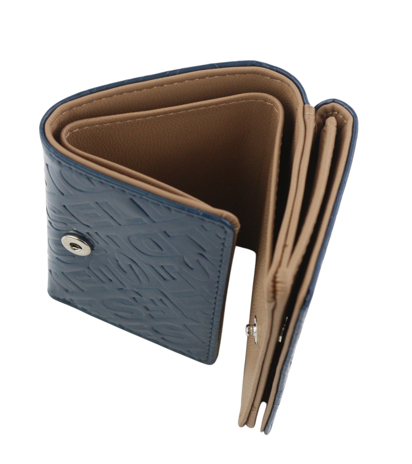 DIESEL Monogram Lorettina moteriška piniginė OS mėlyna ruda dirbtinės odos spausdintas logotipas 