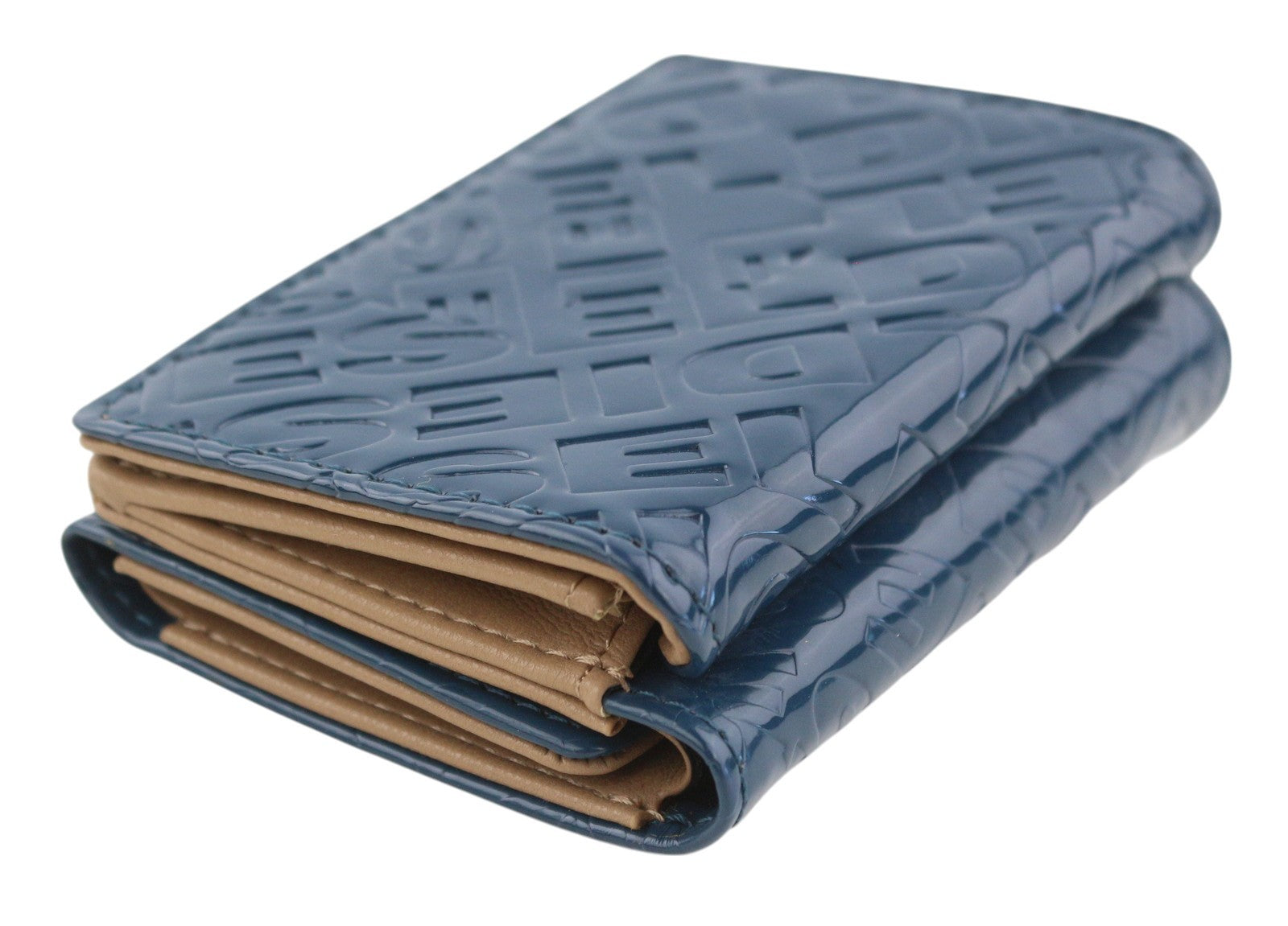 DIESEL Monogram Lorettina moteriška piniginė OS mėlyna ruda dirbtinės odos spausdintas logotipas 