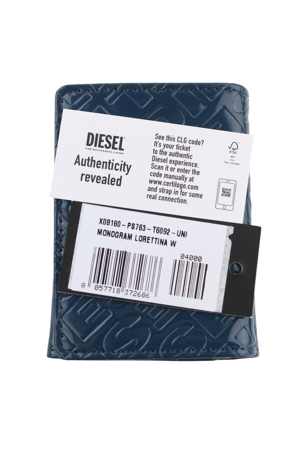 DIESEL Monogram Lorettina moteriška piniginė OS mėlyna ruda dirbtinės odos spausdintas logotipas 