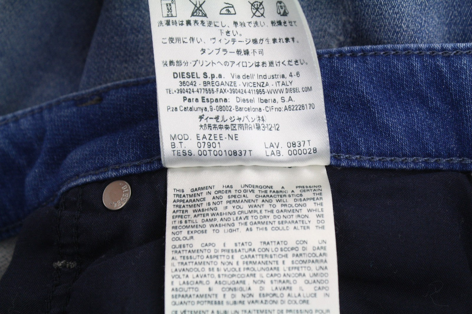 DIESEL Eazee-NE 0837T Womens Jeans W25 Sweat Jogg Boyfriend Cropped Blue Stretch