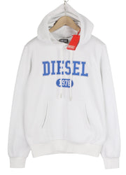 DIESEL S-Ginn-Hood-K25 vyriškas džemperis su gobtuvu, 2XL, baltas, su kengūros kišene, rekomenduojama kaina – 125 € 