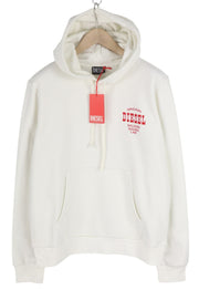 DIESEL S-Ginn-Hood-K28 vyriškas džemperis su gobtuvu L dydžio, baltas, su kengūros kišene, rekomenduojama kaina – 125 € 