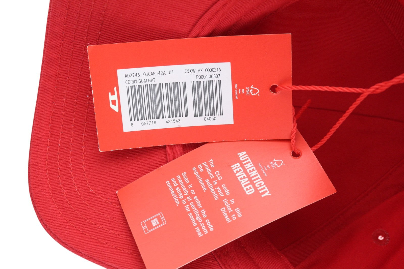 DIESEL Corry-Gum vyriška kepurė OS raudona beisbolo medvilnė visiems metų laikams logotipas laisvalaikio unisex 