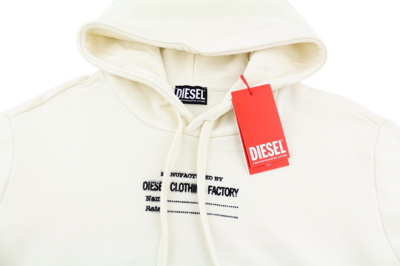 DIESEL S-Ginn-Hood-C7 vyriškas džemperis su gobtuvu XL dydžio, balkšvas, su kengūros kišene. RMK 150 €. 